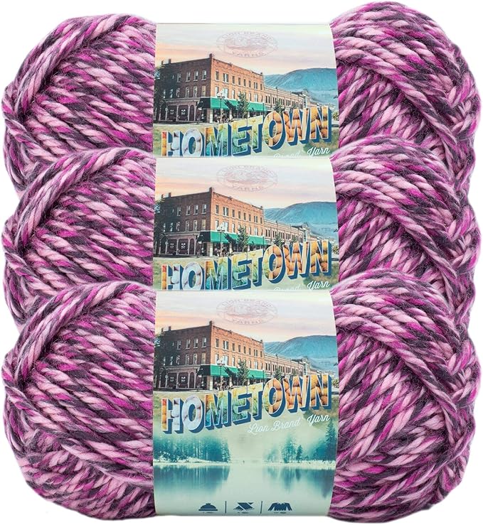 Lion Brand Yarn Hometown Yarn, Super-Bulky Yarn for Knitting, Crocheting, and Crafting, 3 Pack, Elmore City Dance