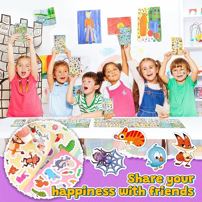 sinceroduct 64 sheets stickers for kids, 1800+pcs animal sticker, 16 animal themes water bottle stickers, scrapbooking party favors classroom for kids, children, teacher, parent