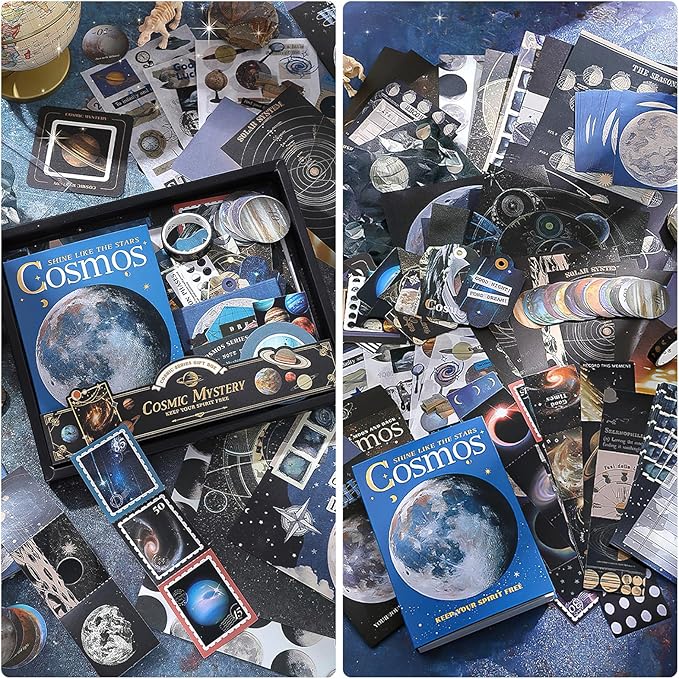scrapbooking supplies kit, aesthetic junk journaling supplies, scrapbook kit with bullet journaling stickers, stationary set, vintage ephemera collage craft supplies gift for adults women beginner
