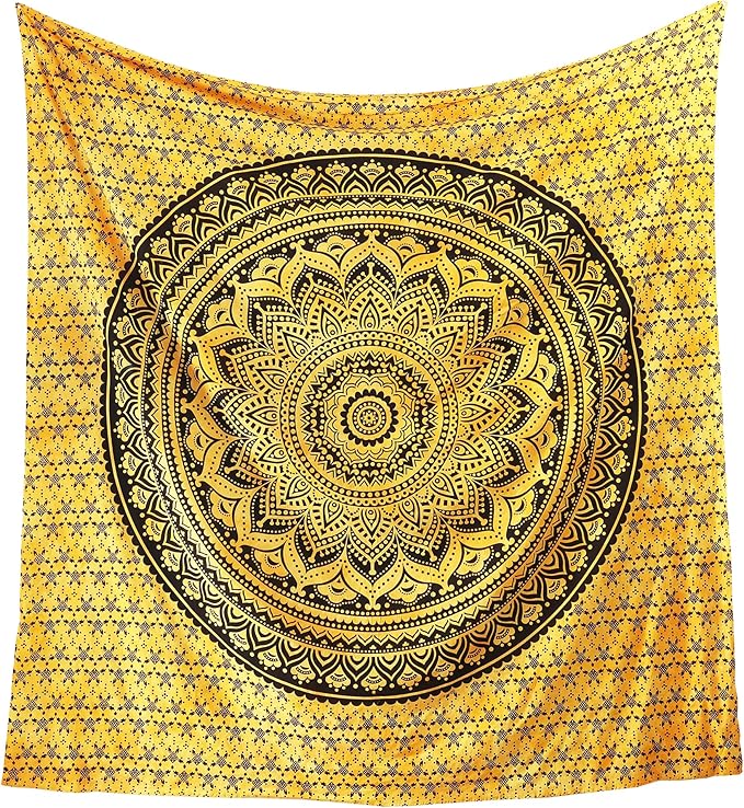 popular handicrafts queen mandala hippie tie dye psychedelic ombre tapestry wall hanging - indian maditation gypsy bohemian hippy dorm room decor yellow 81x88 inch