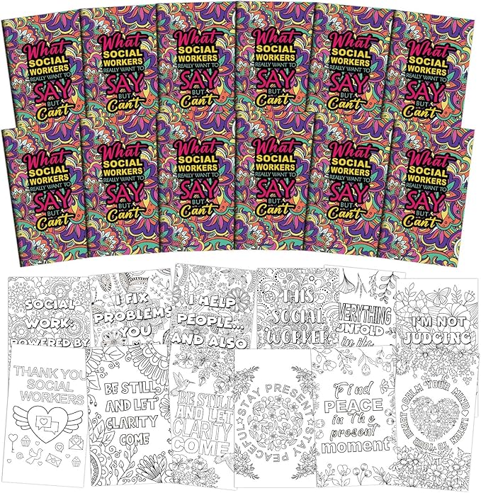 Tenceur 12 Pcs Social Worker Coloring Books Appreciation Gifts for Adult Social Worker Month DIY Art Stress Relief Relaxation Drawing Book Inspirational Patterns Bsw MSW DSW LCSW Office Supplies