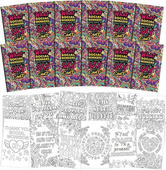 Tenceur 12 Pcs Social Worker Coloring Books Appreciation Gifts for Adult Social Worker Month DIY Art Stress Relief Relaxation Drawing Book Inspirational Patterns Bsw MSW DSW LCSW Office Supplies