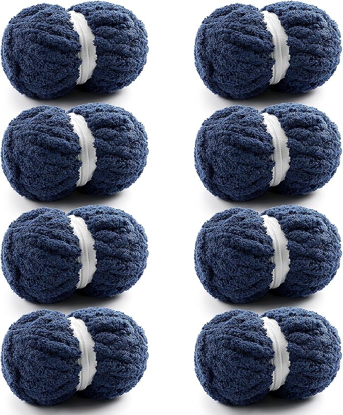 8 Pcs Chunky Yarn for Hand Knitting - Chunky Chenille Yarn for Crocheting - Fluffy Yarn for Crochet - Jumbo Yarn for Hand Knitting 25 yds 7.7 oz of Super Bulky Yarn (Navy Blue)