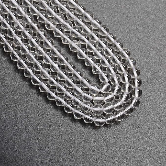 LPBeads 200Pcs Polished 6mm Round Natural Clear Quartz Gemstone Loose Beads with Stretch Cord for Jewelry Making Bracelets
