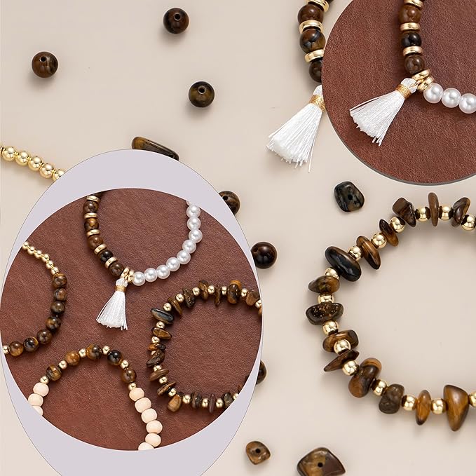 xylise jewelry making supplies kit natural stone beads for irregular natural stone with for diy craft bracelet necklace earrings for adults (tiger's eye)