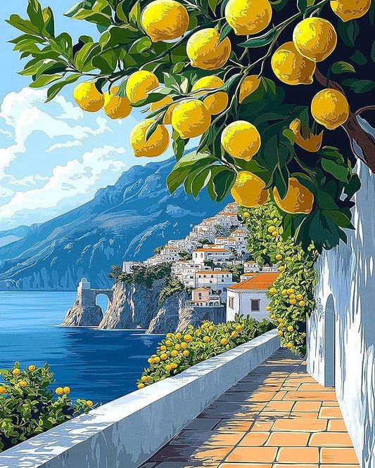 Axquilon Paint by Numbers Kit for Adults Beginner-Amalfi Coast Adult Paint by Number Kits on Canvas, Easy Adults' Paint-by-Number Kits Oil Painting for Gift Home Wall Decor 16x20in