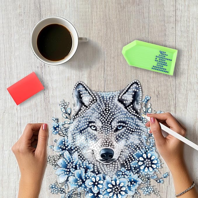 SENQAO Wolf Diamond Art Hanging Kit for Adult, Special Shaped Rhinestone, DIY Acrylic 5D Diamond Art Painting Window Pendants Home Garden Wall Hanging Kits Hanging Ornament