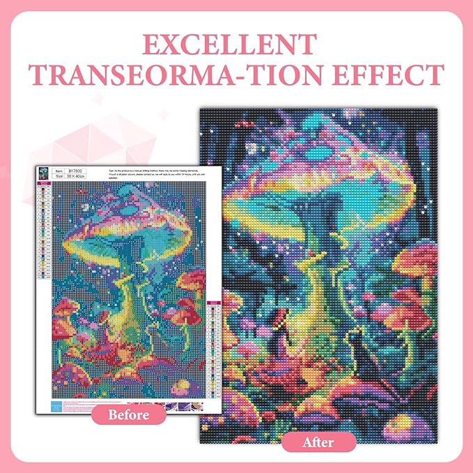 GEEHEIY Mushroom Diamond Art Kits for Adults, 5D Forest Diamond Painting Kits for Beginner, DIY Full Drill Round Gem Art for Home Wall Decor 12 x16 Inch