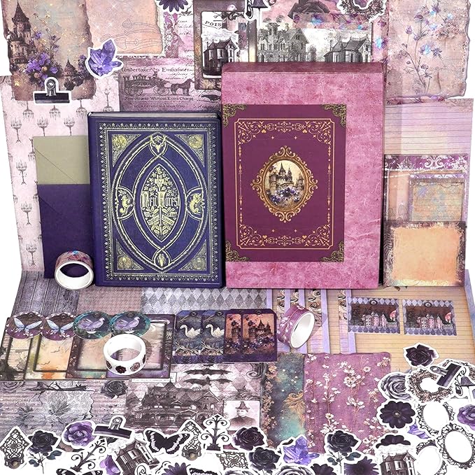Funto Scrapbooking Kit (185 PCS), Medieval Chapter- Neruda Love, Perfect for Bullet Scrapbooking Materials, Planner DIY Craft Collage
