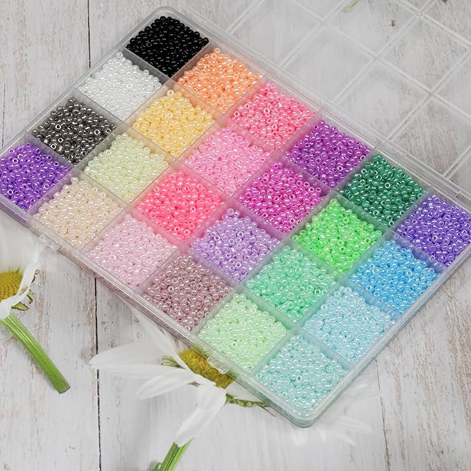 3mm 8/0 Seed Beads Kit - 6720pcs Bulk Glass Beads with Storage Box, 24 Colors (280pcs/Each) for Jewelry Making, DIY Crafts, Clothing Accessories, Handmade Decor