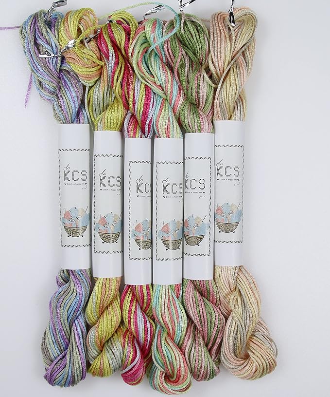 KCS Big skeins of 25 Meters Size 25 Color Variegated Cross Stitch Stranded Threads,6 skeins,05