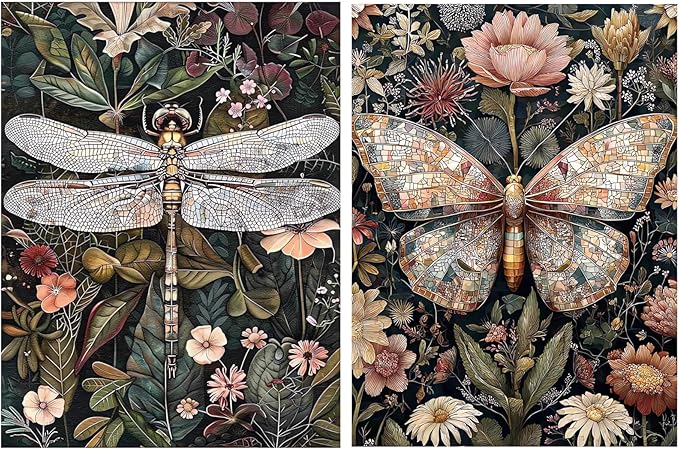 EIBEILI 2 Pack Diamond Painting Kits for Adults, 5D Diamond Art Painting, DIY Dragonfly Butterfly Diamond Dots Art Kits, Full Round Drill Diamond Art Kits for Adults for Home Wall Decor, 12x16 inch