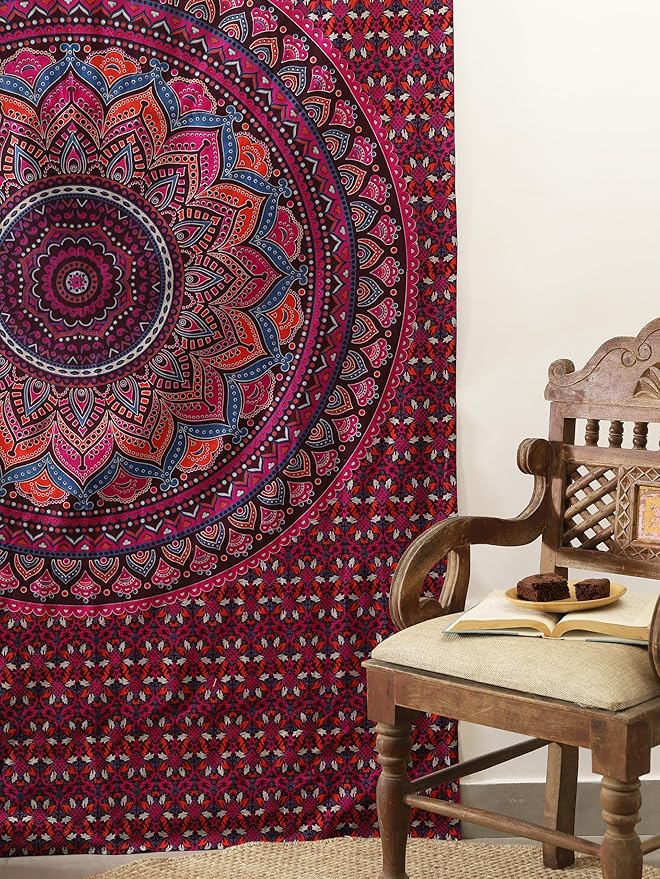 popular handicrafts mandala hippie psychedelic ombre tapestry wall hanging - indian maditation gypsy bohemian hippy dorm room decor purple wine 82x54 inch