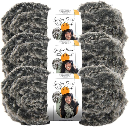 (3 Pack) Lion Brand Yarn Go for Faux Thick & Quick Bulky Yarn, Mink