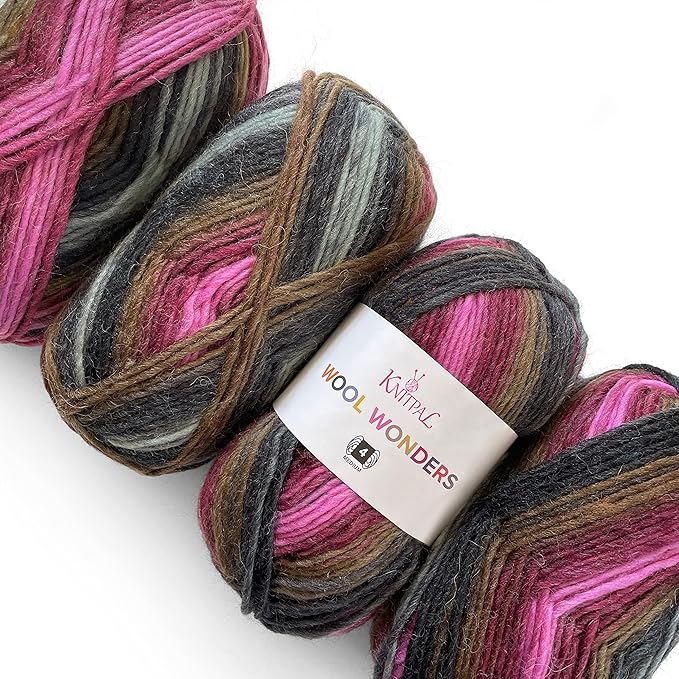 Wool Wonders Yarn for Crocheting, 4-Pack (640Yds / 400G), Free Patterns - Wool Yarn for Knitting - Aran/Heavy #4 Medium Worsted Weight - Pink Stone