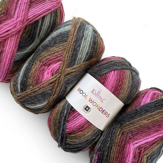 Wool Wonders Yarn for Crocheting, 4-Pack (640Yds / 400G), Free Patterns - Wool Yarn for Knitting - Aran/Heavy #4 Medium Worsted Weight - Pink Stone