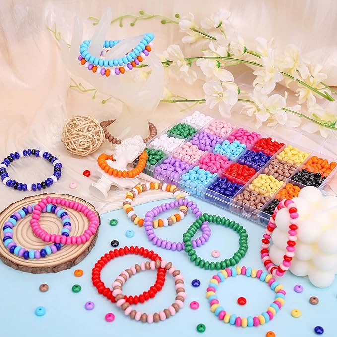 BONNY BOXX 1200PCs Acrylic Rondelle Beads Set, 4 * 8mm Colorful Flat Round Abacus Disc Spacer Beads, 12 Assorted Colors for DIY Jewelry Making, Bracelets, Necklaces, Earrings, Crafts Supplies