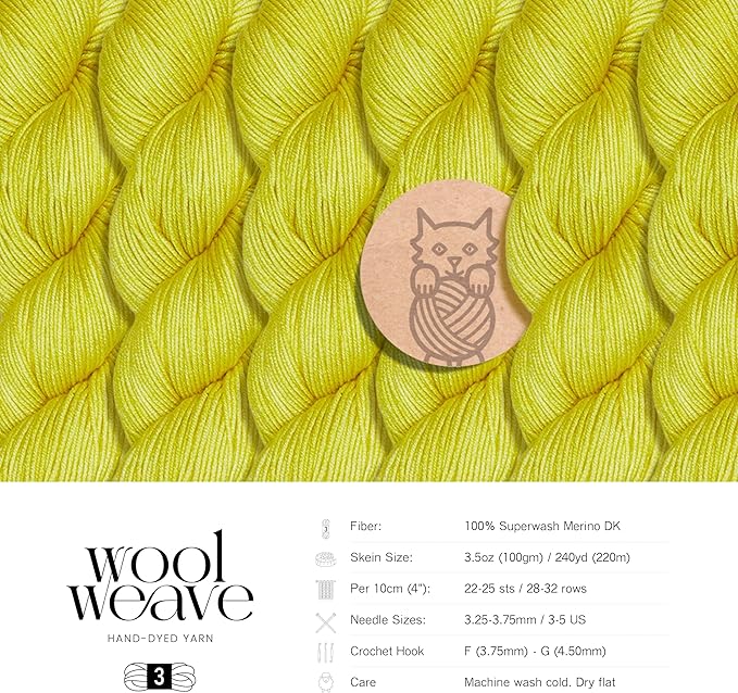Superwash Merino Wool Yarn for Knitting & Crocheting - Premium Hand Dyed, 100gr, 240 Yards, Dk Weight - Luxurious, Soft & Durable Bright Yellow Yarn