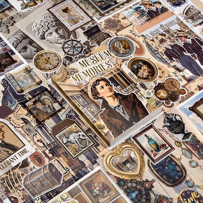 scrapbook supplies kit, vintage junk journaling supplies, scrapbooking kit with aesthetic stuff, stationary set, diy journal accessories, ephemera collage craft supplies gift for adults women beginner