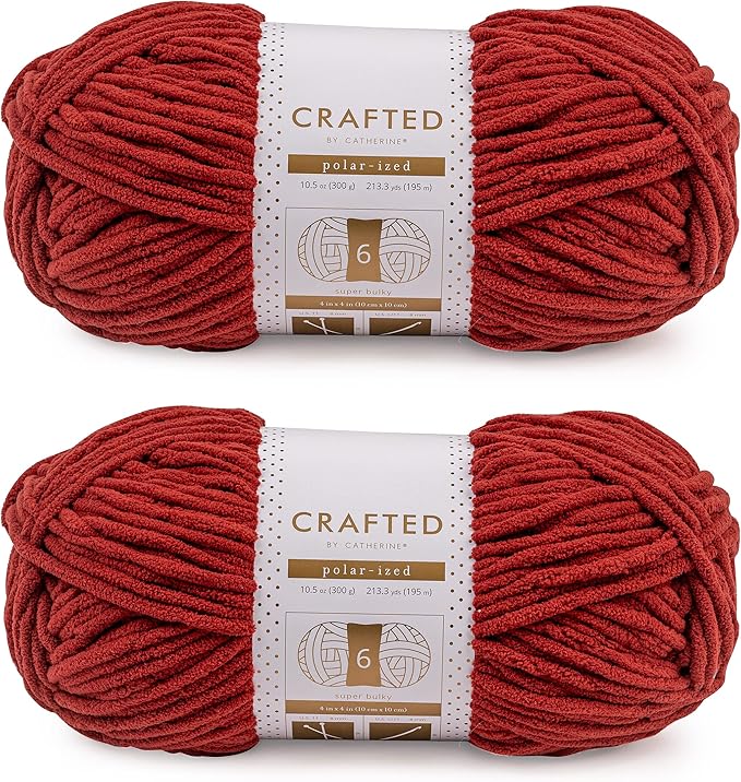 Crafted By Catherine Blanket Solid Yarn - 2 Pack (213 Yards Each Skein), Red, Gauge 6 Super Bulky