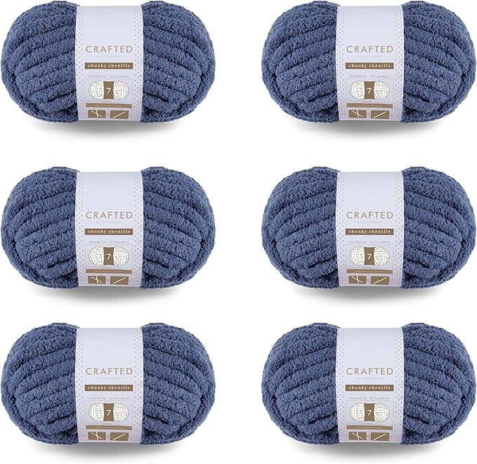 Crafted by Catherine Chunky Chenille Yarn - 6 Pack (8 oz / 227 g, 31.7 Yards Each Skein), Navy, Gauge 7 Jumbo