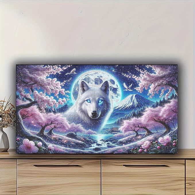 Animal DIY Diamond Paintings,Dream Landscape Wolf,Full Round Diamond Mosaic Art,5d Diamond Embroidery,Diamond Art Kits for Adults,Home Decor Large Size 31.5x15.75 inch