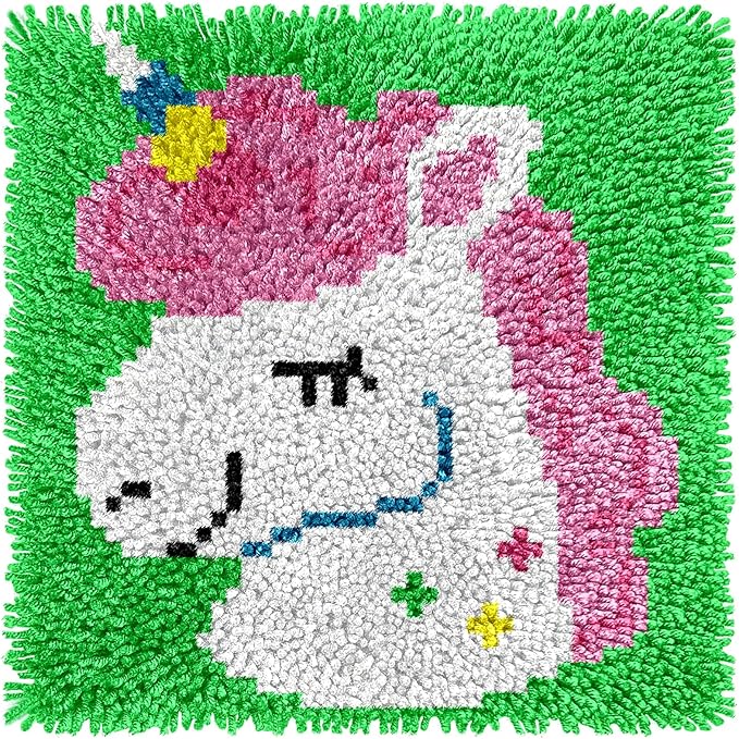 Manzapu Latch Hook Kits for Adults Beginner, 12x12 inch - 30x30 cm Cute Small Shaggy Rug Making Kits with Pre-Cut Yarn, Coded Canvas ＆ Crochet Hook Tool - Relaxing DIY Craft Gift