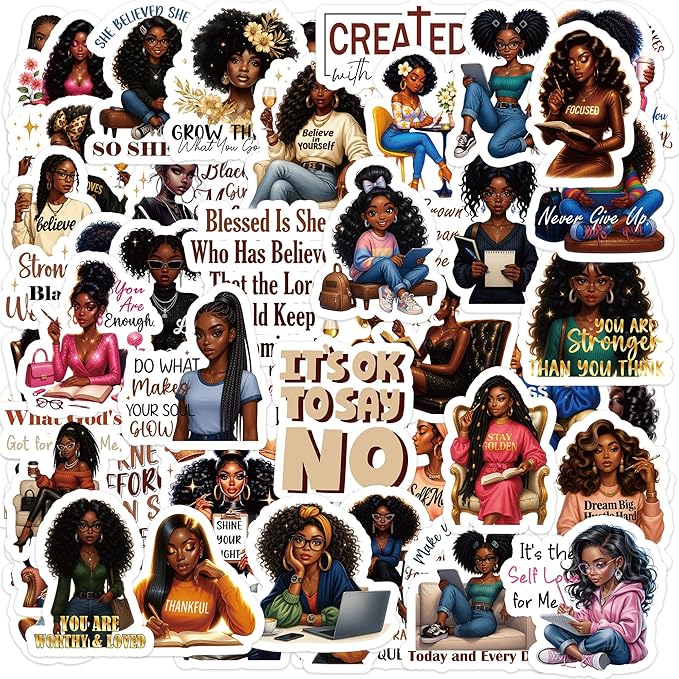 Black Girl Affirmation Stickers, 100 Pcs Vision Board Supplies for Women, Inspirational Black Girl Magic Sticker Decals for Journals Planners Scrapbook DIY Vision Board Kit for Adults & Teens