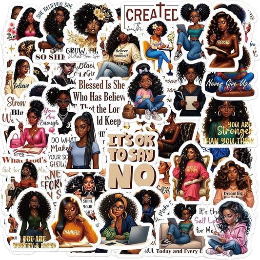 Black Girl Affirmation Stickers, 100 Pcs Vision Board Supplies for Women, Inspirational Black Girl Magic Sticker Decals for Journals Planners Scrapbook DIY Vision Board Kit for Adults & Teens
