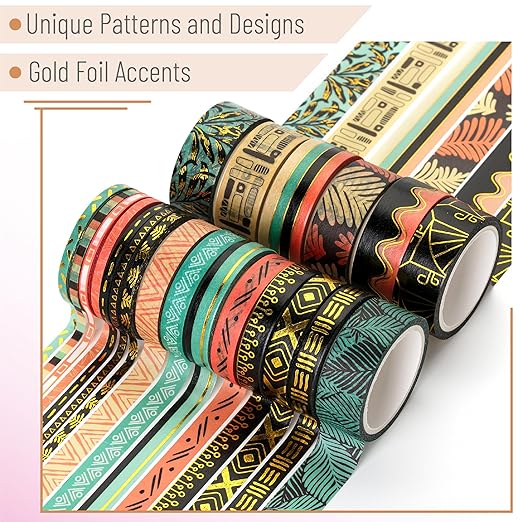 Mr. Pen- Washi Tape Set, 21 Rolls, Ethnic Elegance Design, Decorative With Measure Tape, Scrapbook Washi for Journaling, Craft
