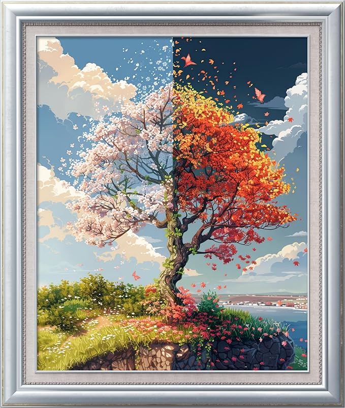 leczany cross stitch stamped kits for adults beginners patterns craft kit needlepoint full range of diy embroidery kits starter 11ct 3 strands | spring tree 15.8×19.7 inches