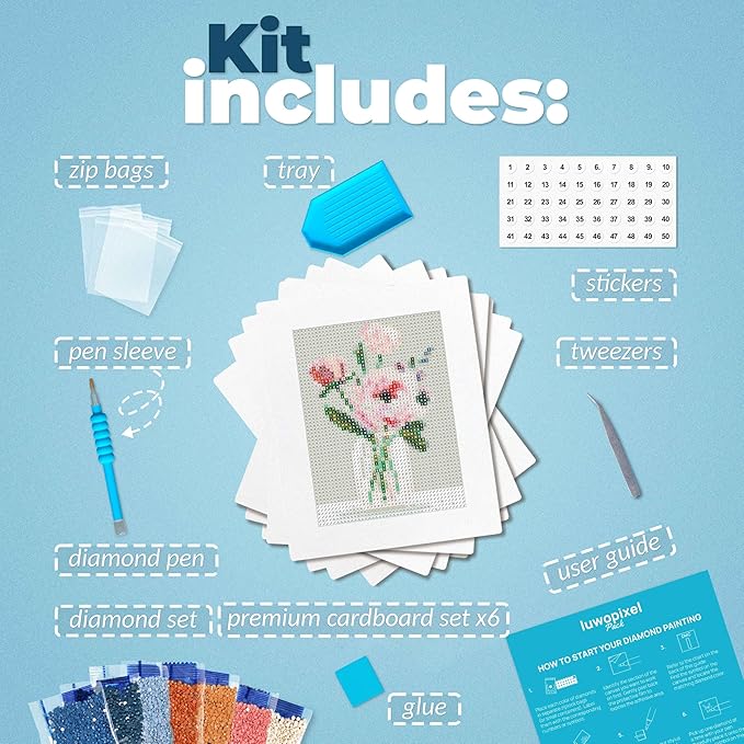 LuwoArte 6 Pack Diamond Painting Kits for Adults – Flower-Themed Diamond Art Kits – Full Drill DIY Paint Gem Art for Adults – Brilliant 5D Diamond Painting Kit – Relaxing Craft for Home Wall Décor