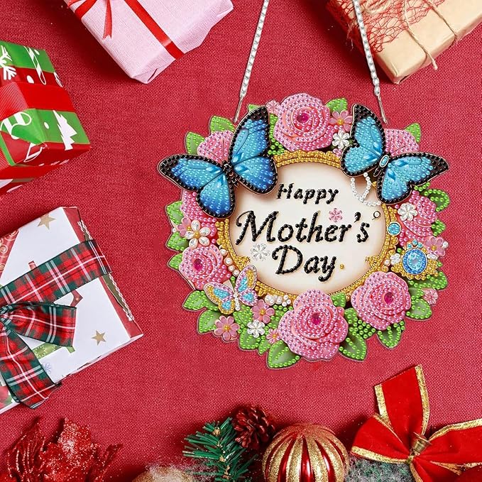 BAWKENTON Mother's Day Hanging Diamonds Art kit for Adult, DIY Diamonds Painting Art Kit, 7.68x7.27in Acrylic Diamonds Painting Board Kit Ornament, Special Crystal Diamond Hanging Ornament