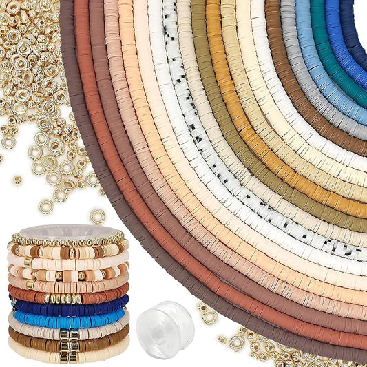 MIIIM 8000 PCS 20 Colors Neutral Clay Beads Strands, Polymer Clay Beads Kit for Bracelets Making, Vinyl Heishi 6mm, with Gold Spacers and Elastic Thread, for Bracelets Necklace