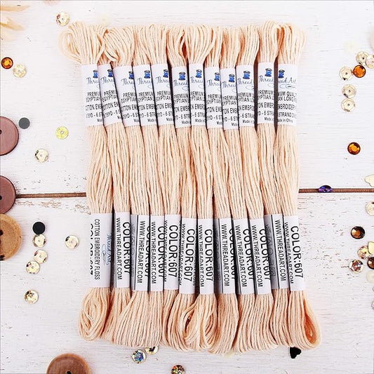 12 Skeins ThreadArt Premium Egyptian Long Fiber Cotton Embroidery Floss | Light Peach | 6 Strand Divisible Thread 8.75yds Each for Hand Embroidery, Friendship Bracelets, Cross Stitch and Crafts