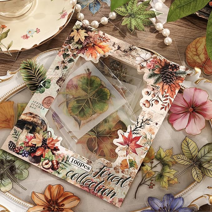 emmoolife Pressed Flower Stickers Set (100 PCS) Dried Flowers Themed Resin Sticker Decals Floral Botanical Journaling Stickers for Scrapbook Supplies Bullet Junk Journal Bottles Planner Laptops