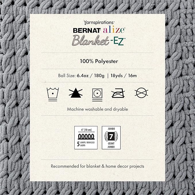 Bernat Alize Blanket-EZ Super Soft Looped Yarn for Beginners, Hand Knitting- No Needles or Hooks Needed, Black, 2 Pack