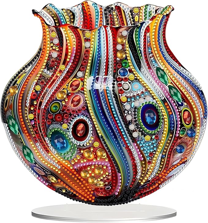 JJFox DIY Tabletop Diamond Art Painting Kit，Special Shaped Rhinestone Desk Placement Ornament，Home Stand Up Gem Painting Craft Kit，Gift,Double Sided. (Vase-1)