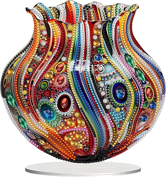 JJFox DIY Tabletop Diamond Art Painting Kit，Special Shaped Rhinestone Desk Placement Ornament，Home Stand Up Gem Painting Craft Kit，Gift,Double Sided. (Vase-1)