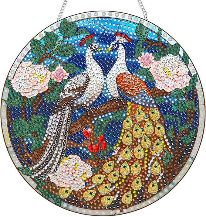 SKRYUIE Peacock Hanging Diamond Art Kits for Adults Pendant Suncatcher, Special Shaped Crystal DIY Pearl Diamond Painting Kit, Gift for Mother Spring Summer Window Wreath Decor 7.64 x 7.64 Inch A9