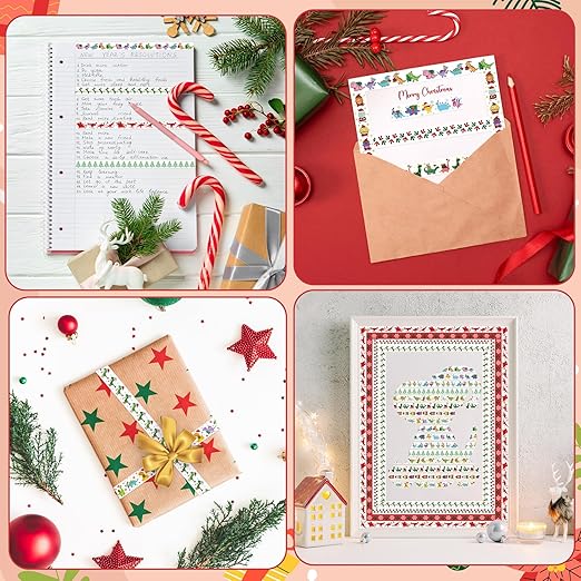 Christmas Dinosaur Washi Tape - 12 Rolls Dinosaur Footprints Christmas Trees Designs, Free Adhesive for Gift Wrapping, Scrapbook, Photo Albums, Journal Decor & DIY Projects