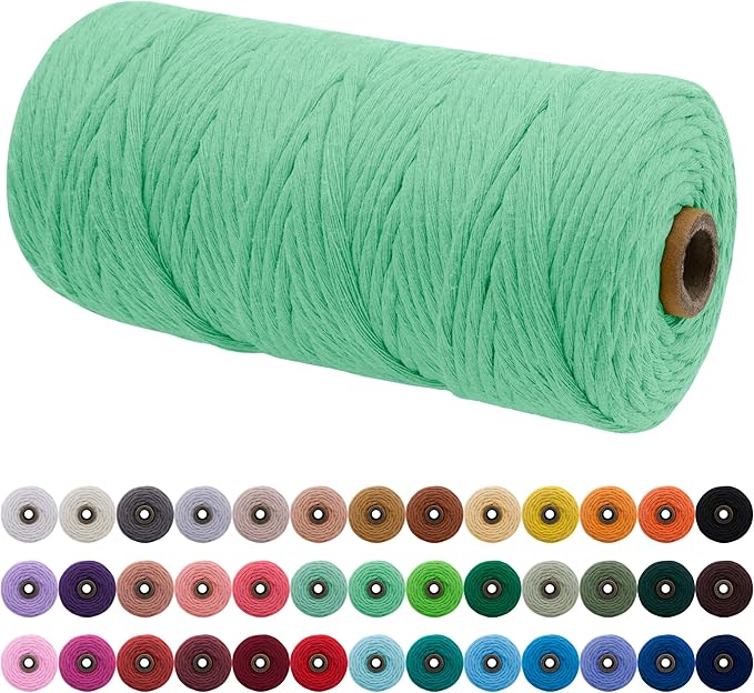 JeogYong Single Strand Macrame Cord 3mm x 109 Yards (328 Feet) Soft Cotton Rope Macrame Yarn 3 mm Macrame Cord, Macrame Supplies for Crafts Wall Hangings Plant Hangers Decorations (Aqua Green)