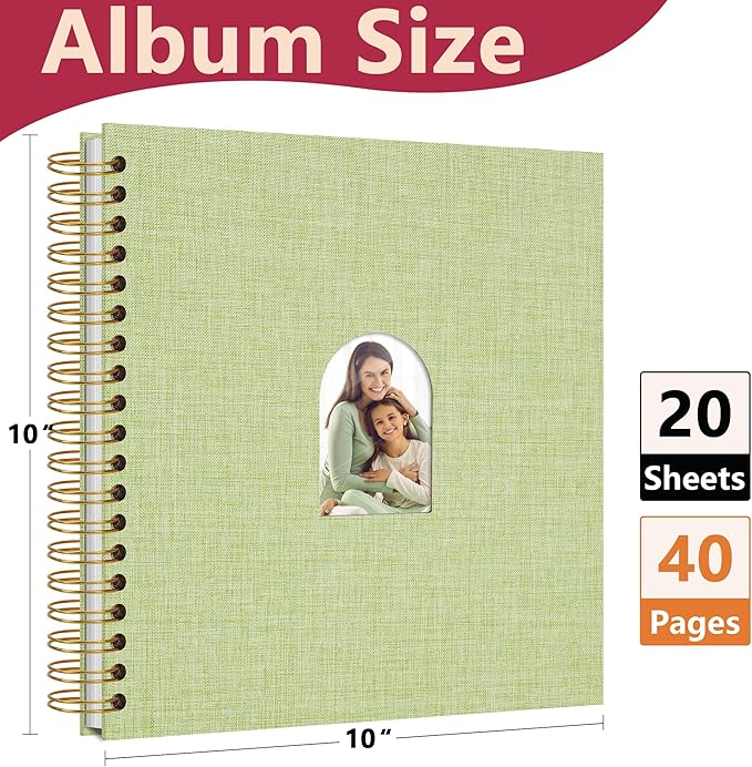Vienrose 10X10 Inch DIY Scrapbook Album Linen Arch Window Photo Album 40 Blank Pages Scrap Book Photo Albums for Wedding Baby Shower, Grass Green