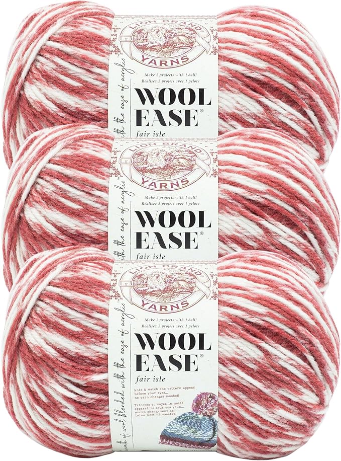 Lion Brand Yarn Wool Ease Fair Isle, Yarn for Knitting, Rose/Blossom, 3 Pack