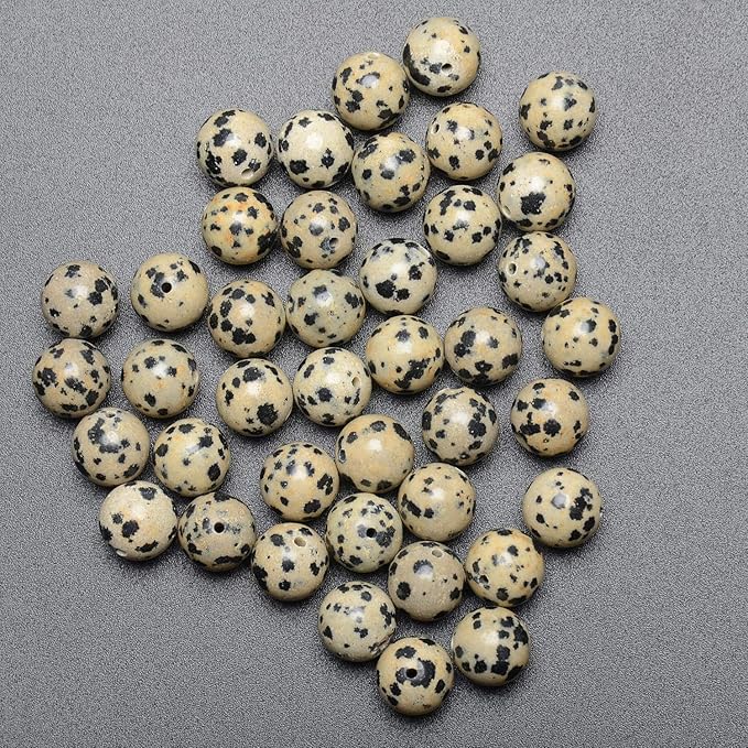 LPBeads 80Pcs Polished 10mm Round Natural Dalmatian Gemstone Loose Beads with Stretch Cord for Jewelry Making Bracelets