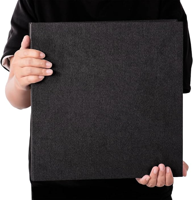 Super Large Photo Album Self Adhesive Scrapbook Album for 4×6 5×7 8×10 10×12 or Bigger Pictures DIY Magnetic Linen Cover Album 80Sheets/160Pages DIY Photo Album(Black)