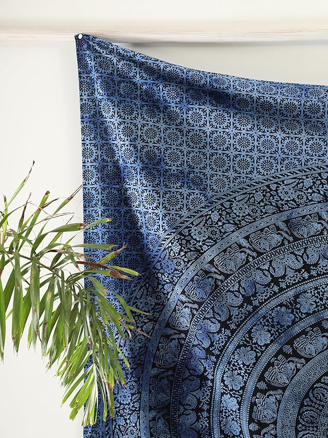 popular handicrafts mandala hippie tie dye psychedelic elephant tapestry wall hanging - indian maditation gypsy bohemian hippy dorm room decor blue 60x54 inch