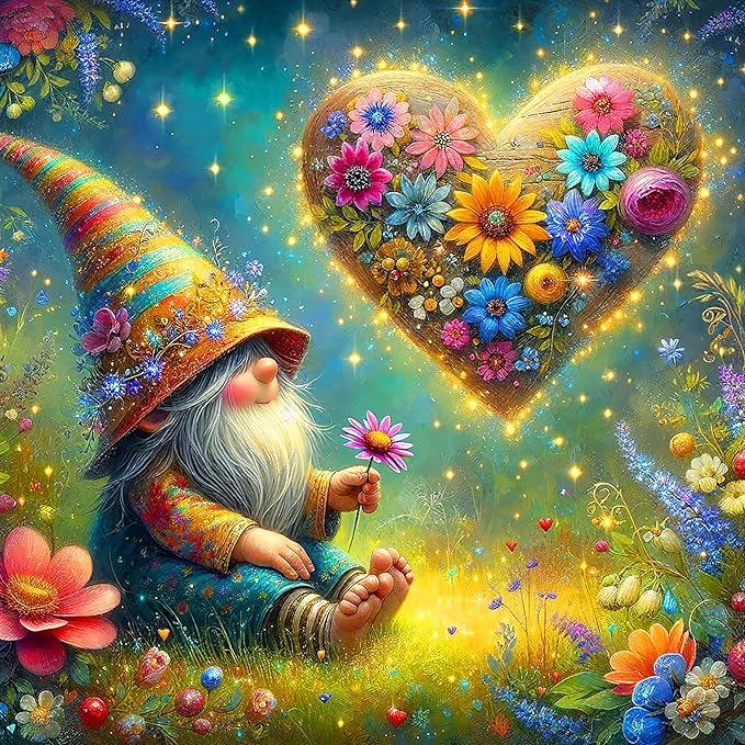 igoodom Gnome Diamond Art Kits for Adults, Gnome Diamond Painting Kit, Full Drill Round Valentine's Day Diamond Art Kits, DIY Gem Art and Crafts for Home Wall Decor Gift 14x14inch