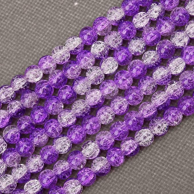 200PCs 8mm Purple Crackle Glass Beads Bulk, Round Smooth Hole Glass Crystal Beads for Jewelry Making, DIY Bracelets, Necklaces, Bag Charms, Keychains and Craft Projects