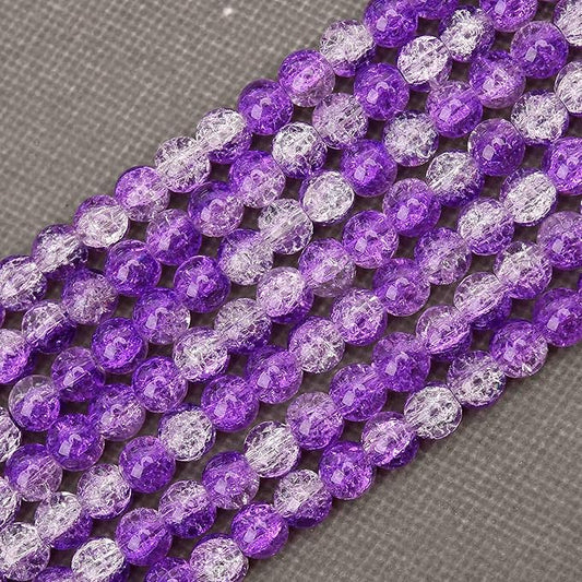 200PCs 8mm Purple Crackle Glass Beads Bulk, Round Smooth Hole Glass Crystal Beads for Jewelry Making, DIY Bracelets, Necklaces, Bag Charms, Keychains and Craft Projects